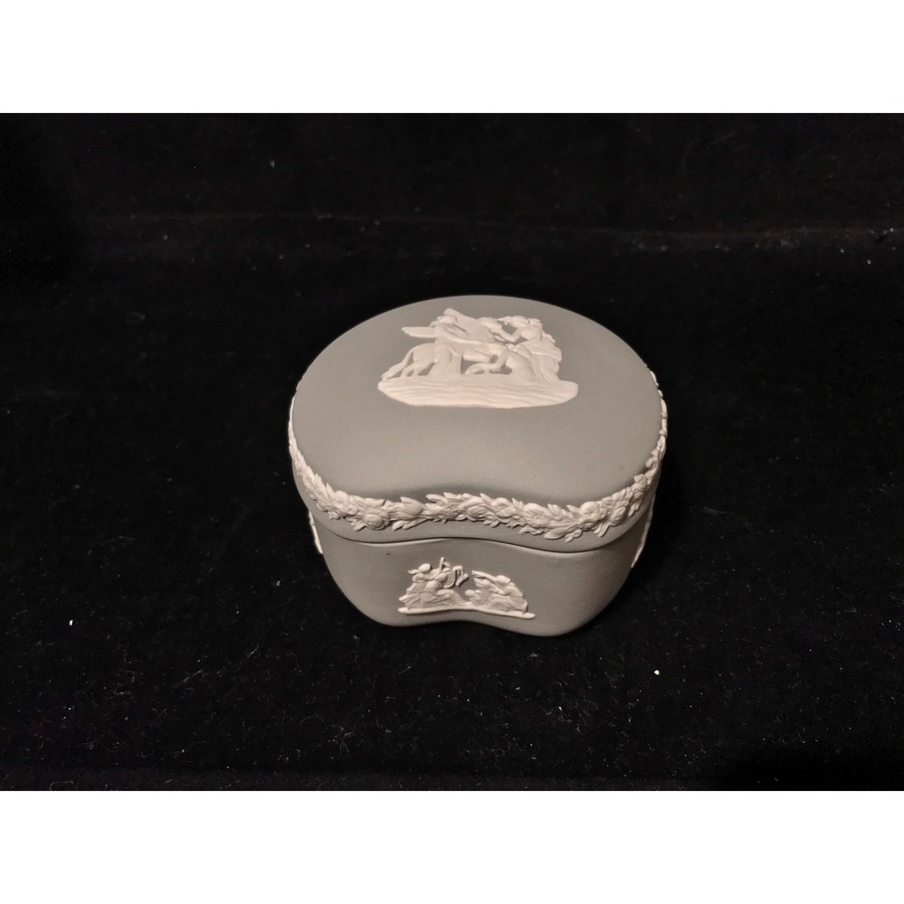 Vintage Wedgwood Gray Jasperware Bonbon Bean shaped Trinket Box England
